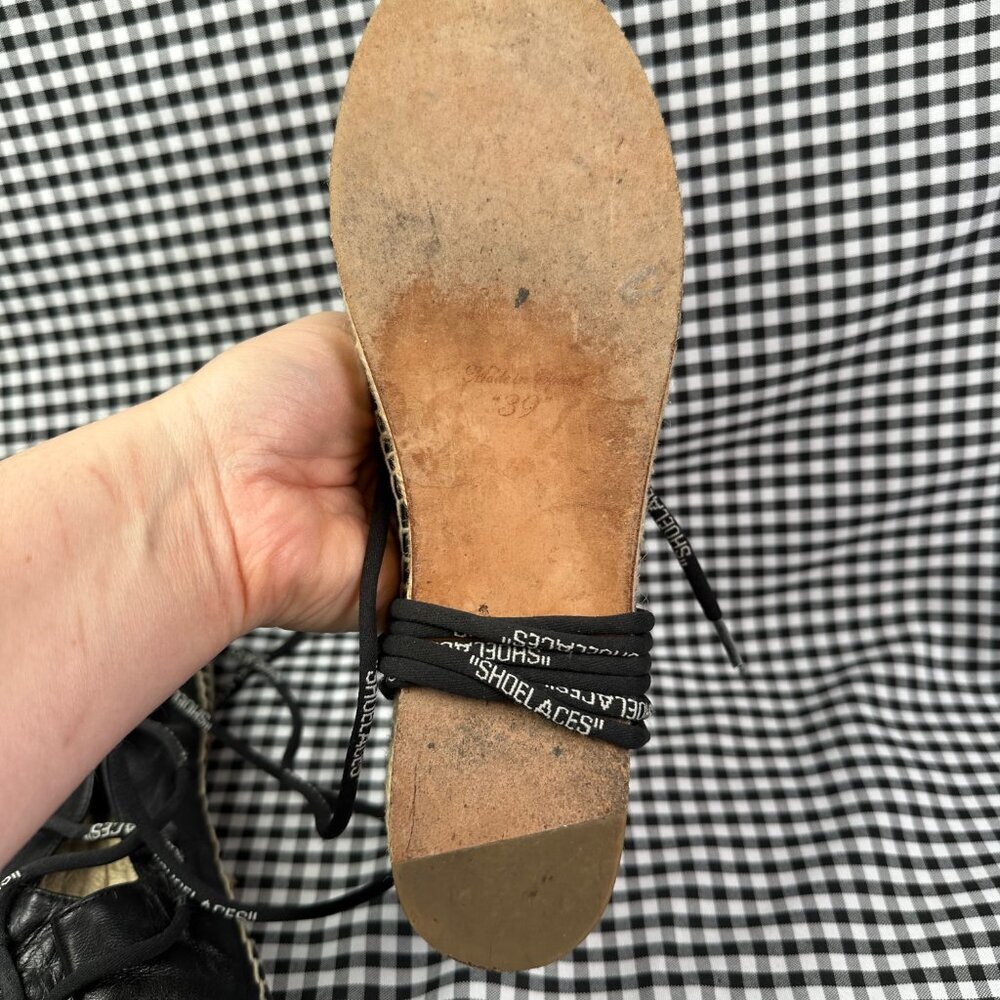 Off-White Black Leather Lace Up Summer Vacation Espadrille Flats Size EU 39 - Picture 6 of 8